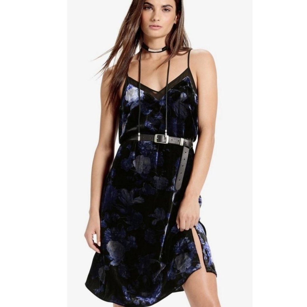 LUCKY BRAND | burned velvet slip dress black navy floral sz XS
